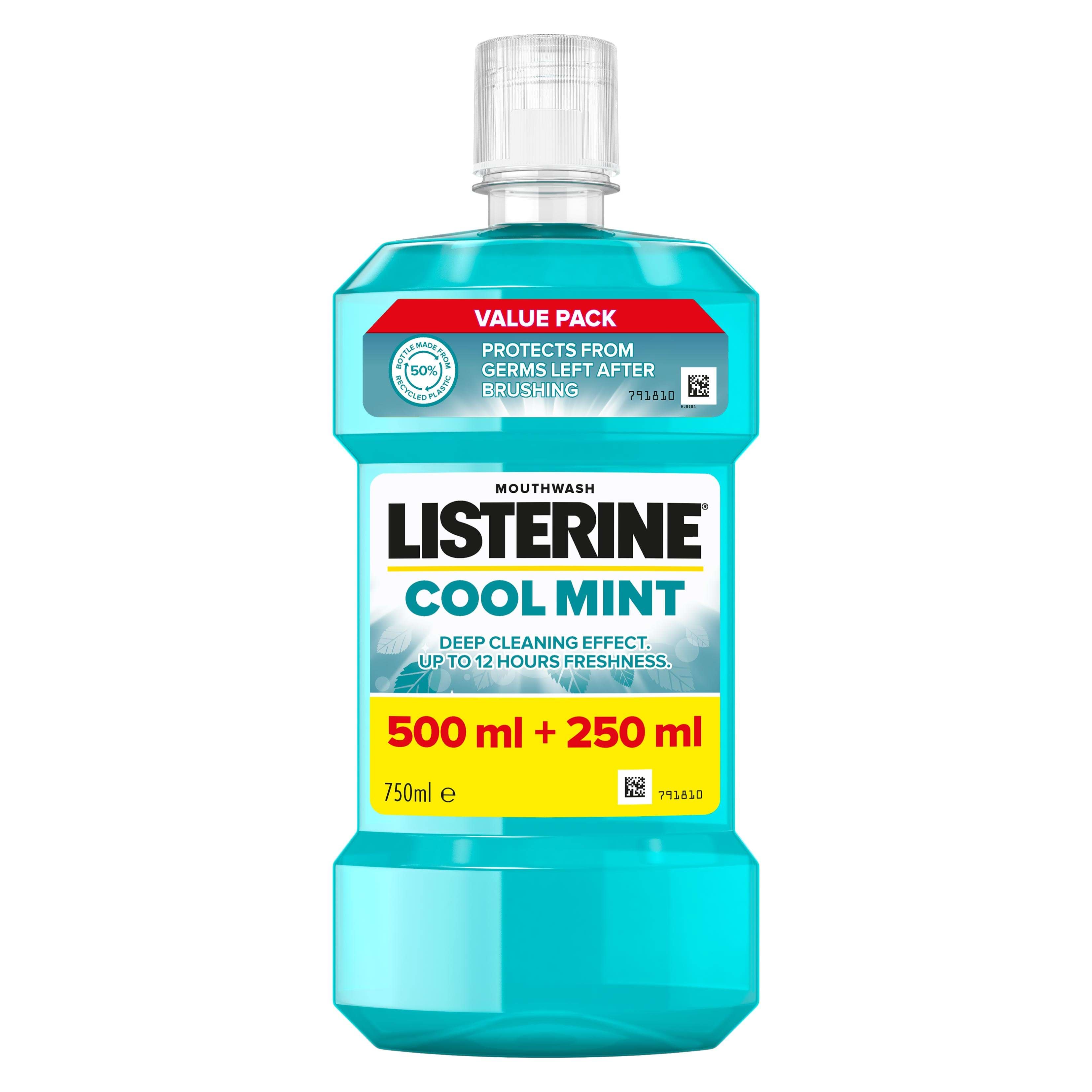 Ополіскувач Listerine для ротової порожнини свіжа м'ята (500 мл + 250 мл) 1
