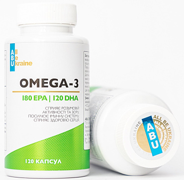 Дієтична добавка ABU All Be Ukraine Omega-3 180 EPA/120 DHA зміцнення серця підтримка мозку покращення зору 120 шт. фото 1