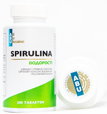 Дієтична добавка ABU All Be Ukraine Spirulina Спіруліна багатофункціональний суперфуд 200 шт. фото 1