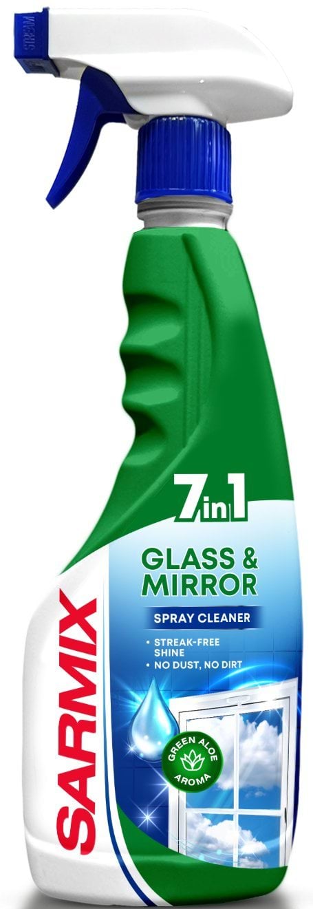 Засіб для миття скла та дзеркал SARMIX Green Aloe з тригером 500 мл