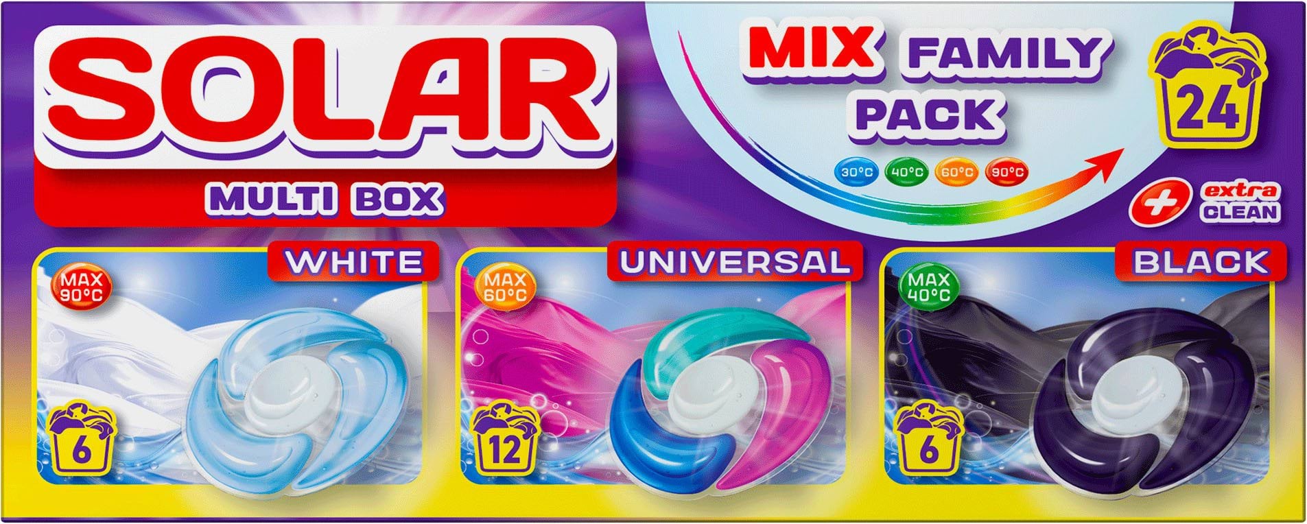 Solar Капсули для прання Multi Box 3в1 (White, Universal, Black), 24 шт.
