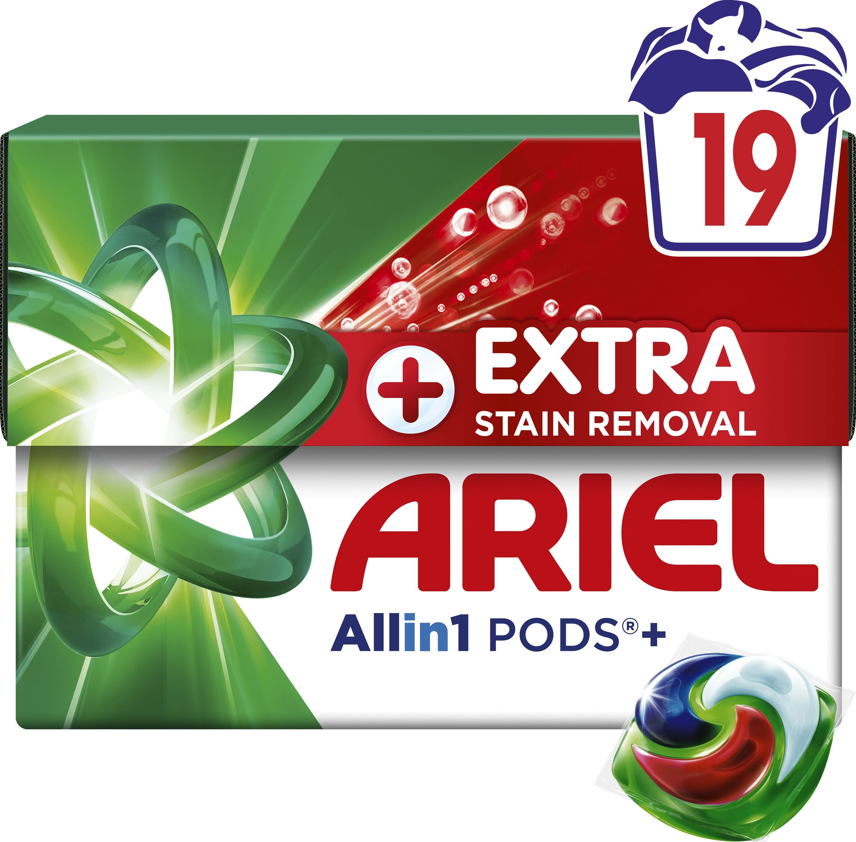 Капсули для прання Ariel Pods+ All-in-1 Екстрасила виведення плям 19 шт. 1