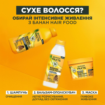 Шампунь Garnier Fructis Hair Food Banana живлення для сухого волосся 350 мл фото 5