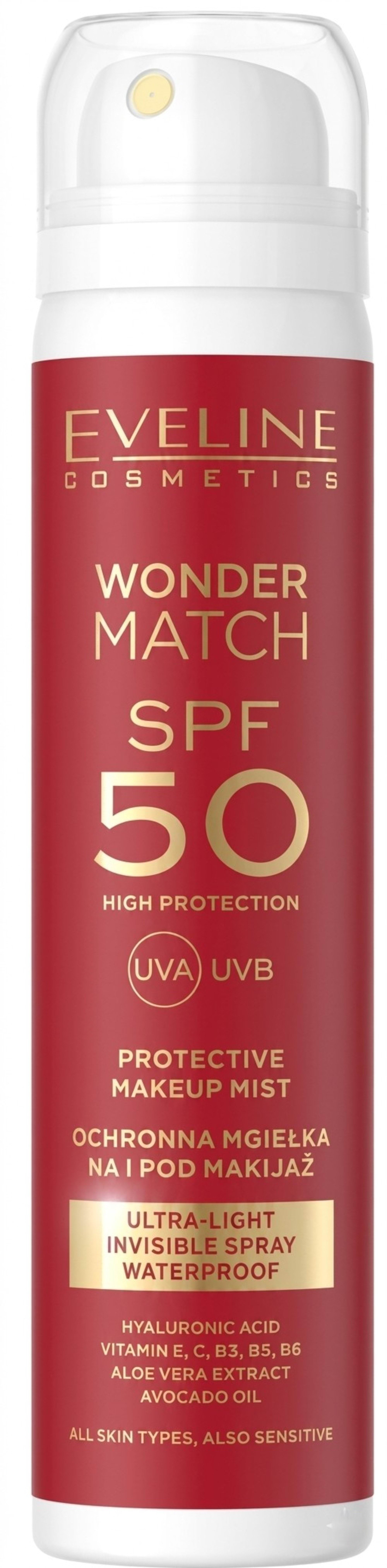 Спрей-фіксатор Eveline Wonder Match під/на макіяж ультралегкий SPF 50, 75 мл 1