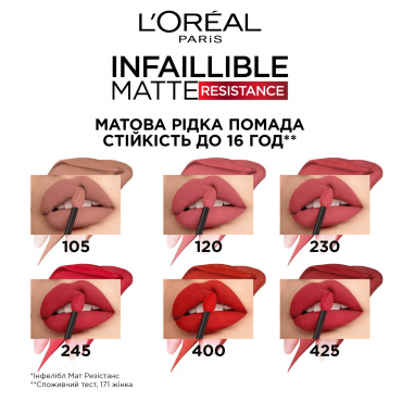 Жидкая матовая помада для губ L’Oréal Paris Infaillible Matte Resistance, оттенок 120, 5 мл фото 2