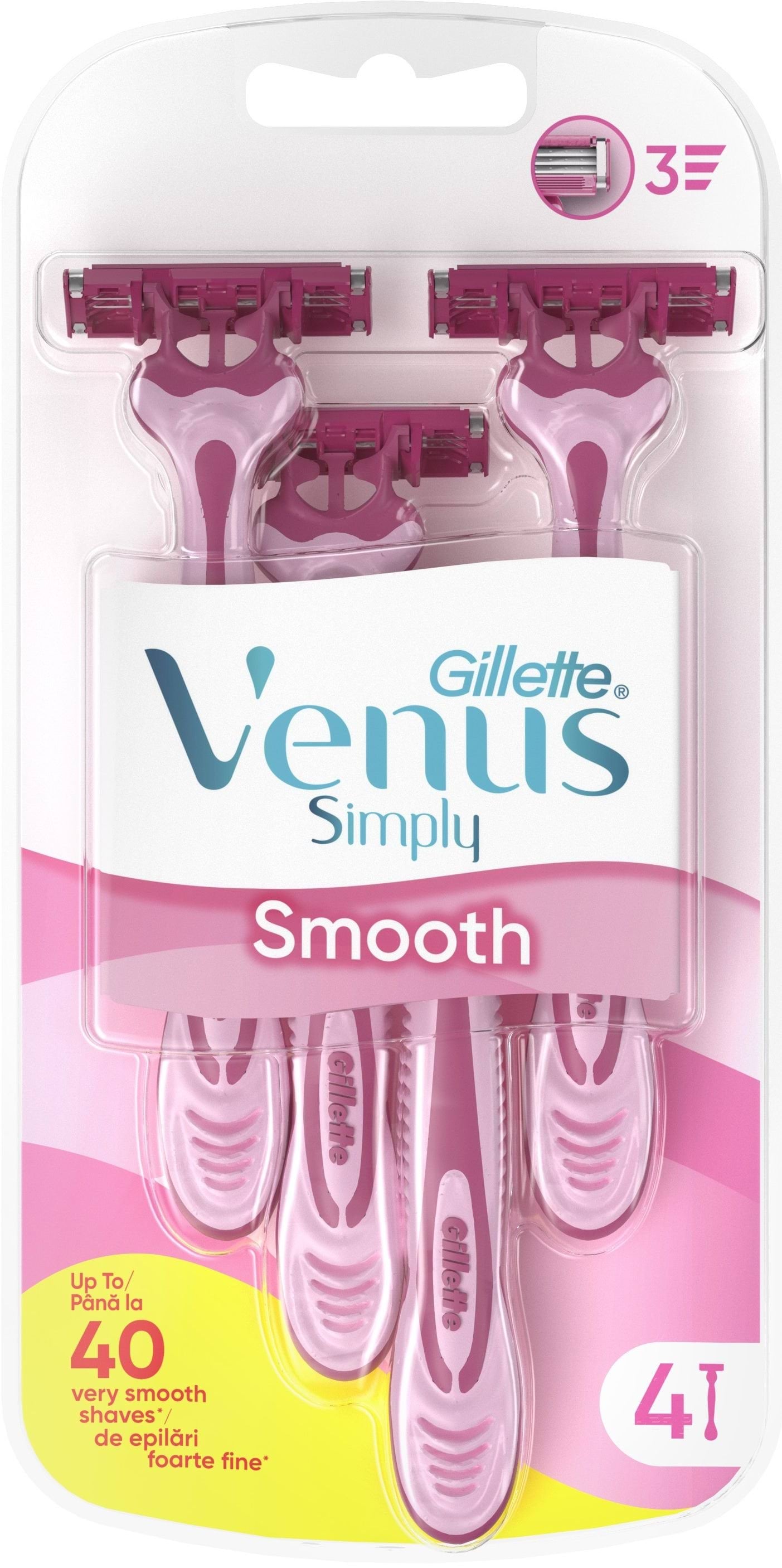 Одноразові станки для гоління (бритви) жіночі Simply Venus 3, 4 шт.
