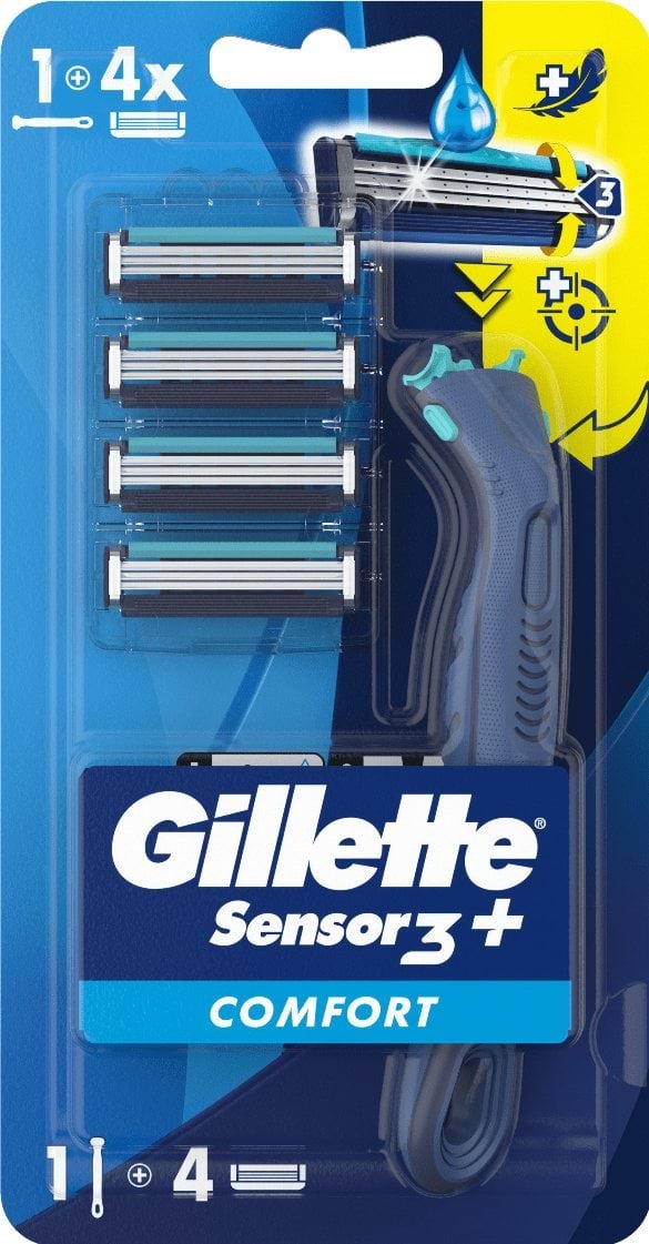 Станок для гоління чоловічий (бритва) Gillette Sensor 3+ з 4 змінними картриджами