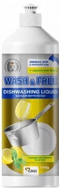 Засіб для миття посуду Wash&Free  лимон та м’ята 1000г 1