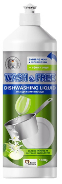 Засіб для миття посуду Wash&Free зелене яблуко та екстракт едельвейса 1000 г
