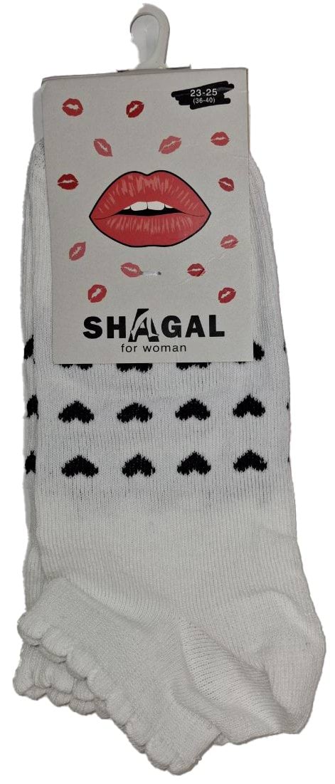 Шкарпетки Shagal жіночі короткі з малюнком дрібні серця і резинкою рюш колір білий р. 23-25 2