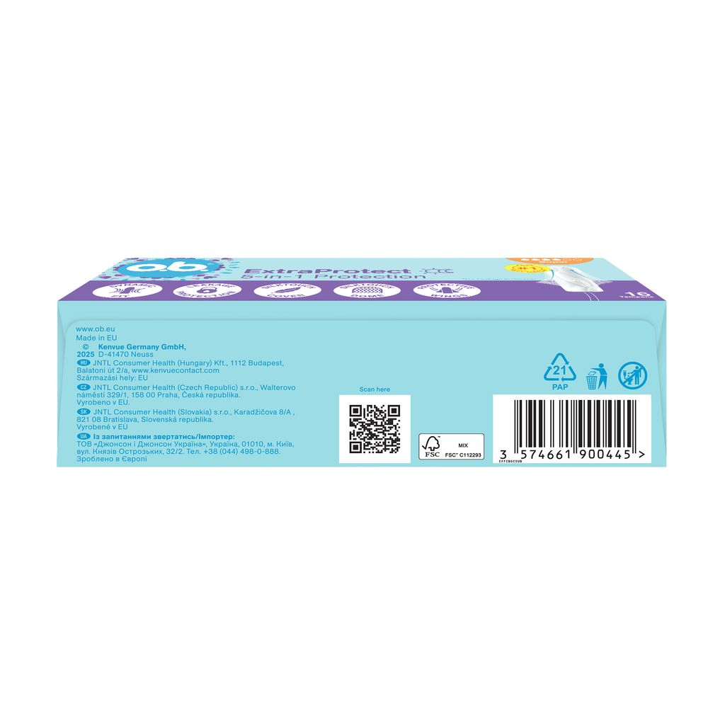 Тампони Ob ExtraProtect Super 5-in-1 Protection жіночі гігієнічні 16 шт.