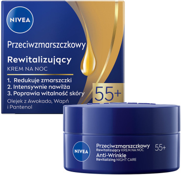 Крем для обличчя нічний NIVEA проти зморщок + ревіталізація 55+ з пантенолом 50 мл