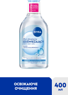 Міцелярна вода NIVEA з алое вера та гіалуроновою кислотою освіжаюча 400 мл