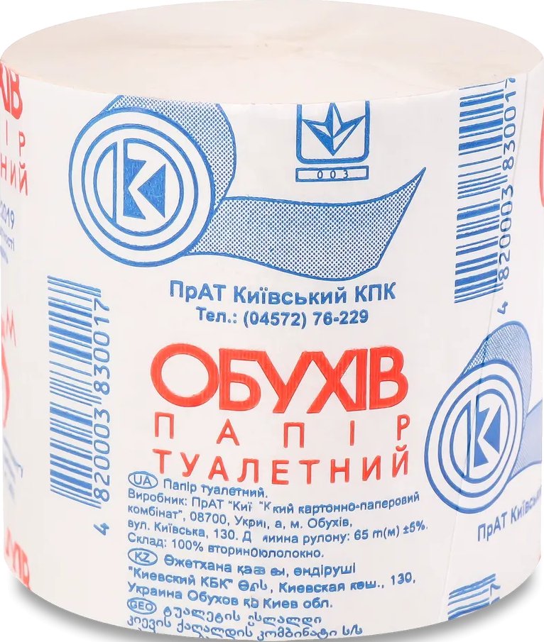 Обухів туалетний папір одношаровий 180г, 1шт 2