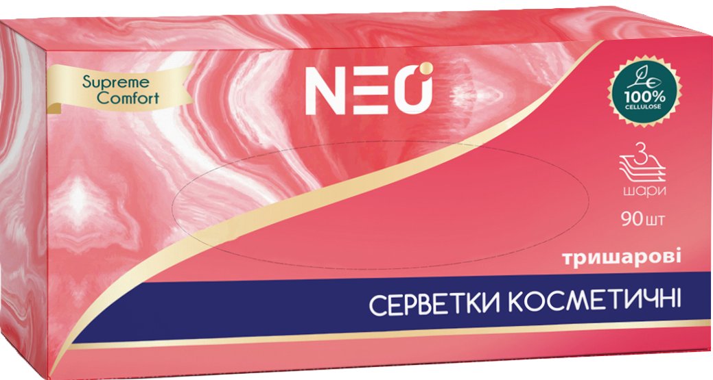 Neo Серветки паперові косметичні тришарові, 90шт