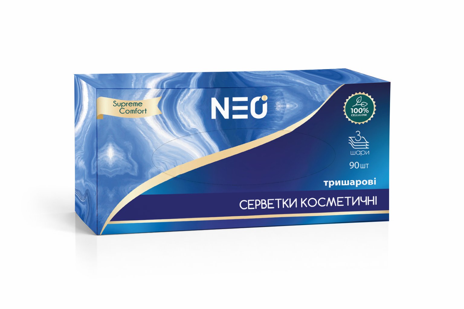 Серветки паперові NEO Supreme Comfort косметичні тришарові в асортименті 90 шт.