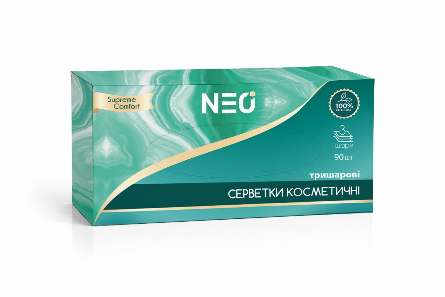 Серветки паперові NEO Supreme Comfort косметичні тришарові в асортименті 90 шт. фото 1