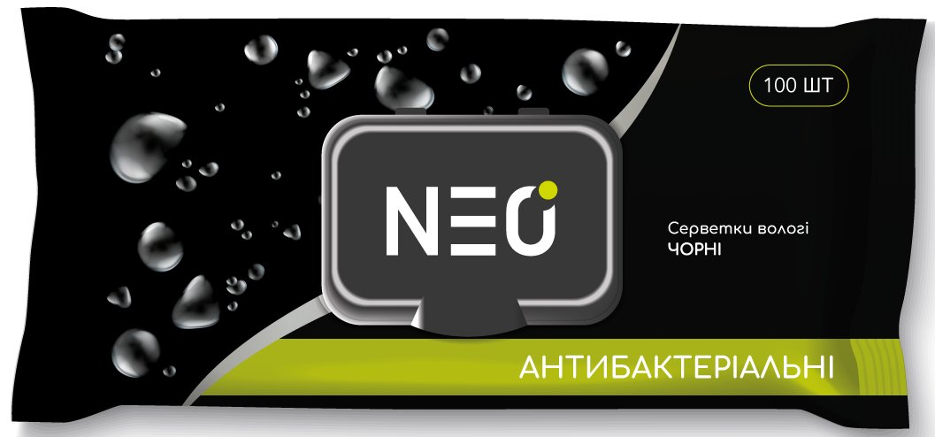Neo серветки вологі чорні антибактеріальні, 100шт