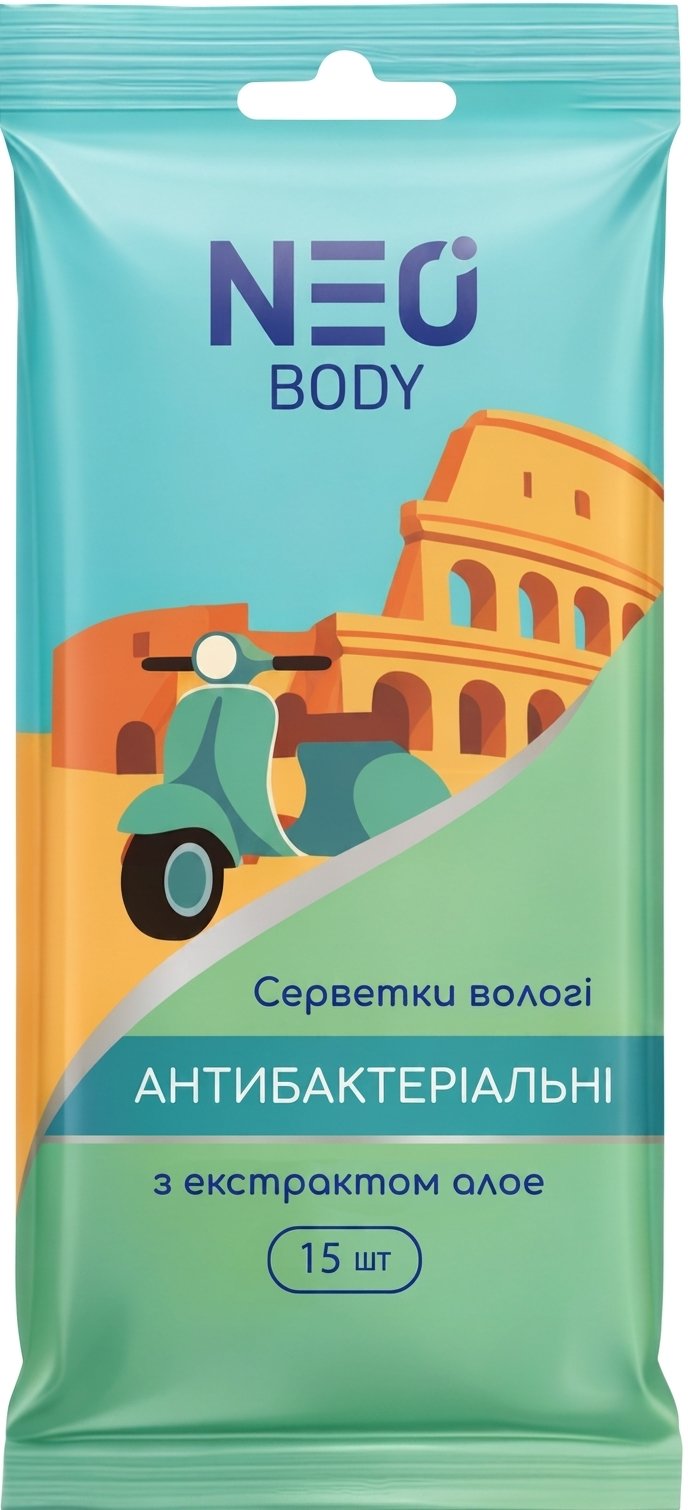 Вологі серветки NEO антибактеріальні з екстрактом алое 15 шт.