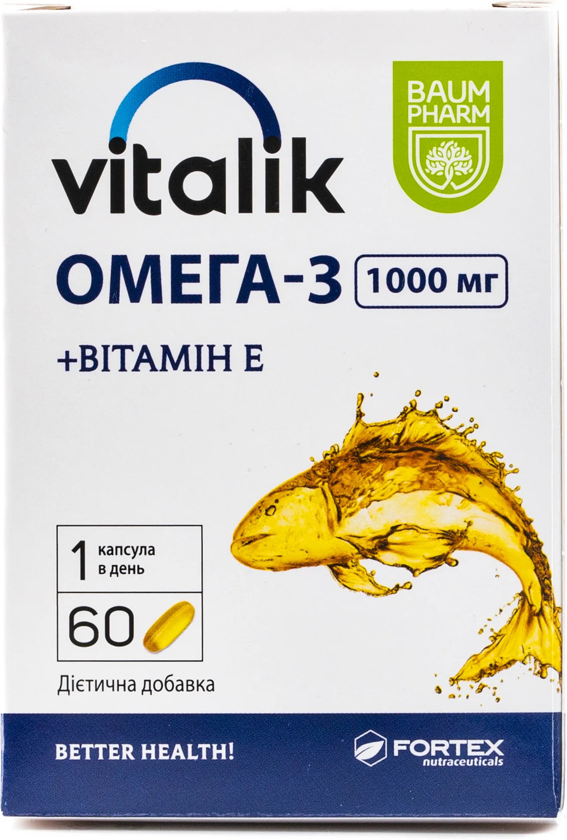 Дієтична добавка Baum Pharm Vitalik Омега-3 + вiтaмiн E 1000 мг 60 шт.