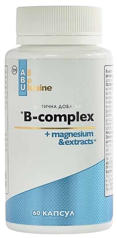 Дієтична добавка ABU B-complex + magnesium & extracts комплекс вітамінів групи В із магнієм 60 капсул