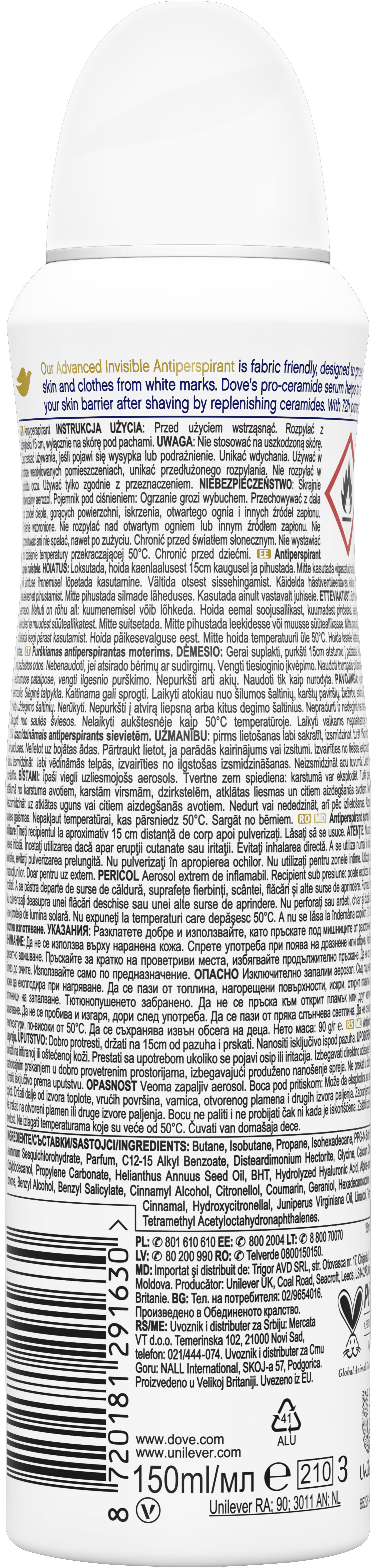 Дезодорант-антиперспирант Dove Advanced Care Invisible Dry 150 мл фото 1