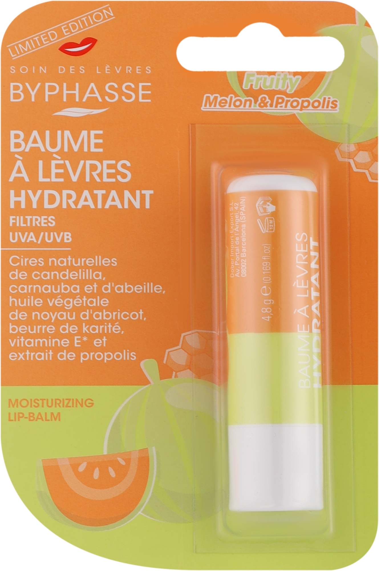 Бальзам для губ Byphasse Fruity Melon & Propolis зволожуючий 4.8 г