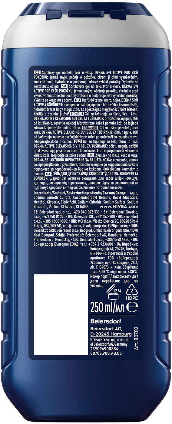 Гель для душа NIVEA MEN Заряд свежести для тела, лица и волос с ментолом 250 мл фото 5