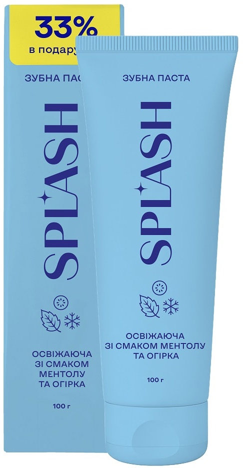 Splash зубная паста освежающая с отбеливающим эффектом со вкусом  ментола и огурца , 75мл