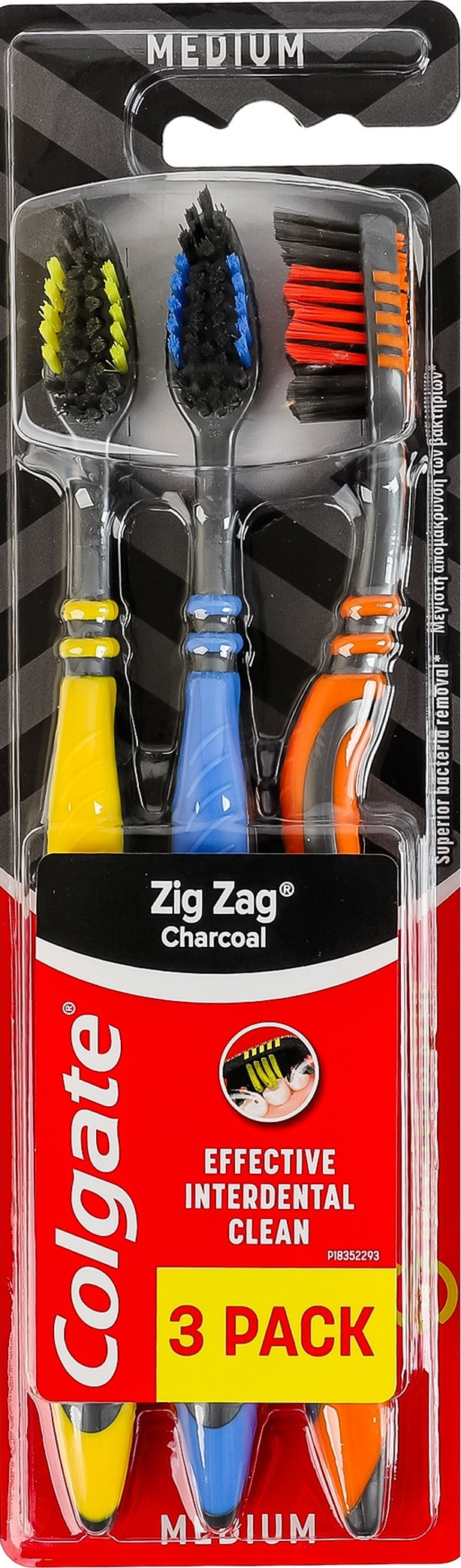 Зубна щітка Сolgate Zig Zag деревне вугілля середньої жорсткості 3 шт. фото 1