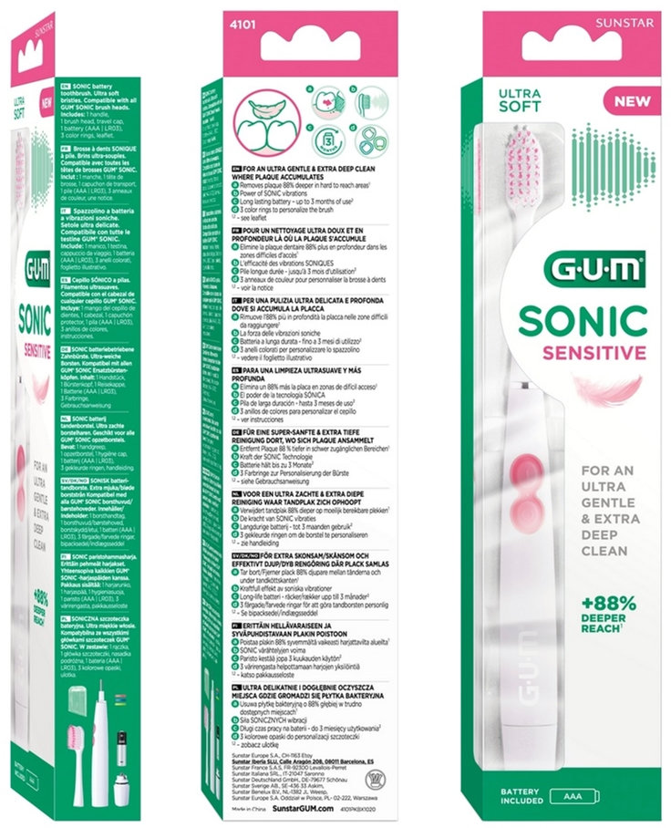 Електрична зубна щітка GUM Sonic Sensitive біла фото 4