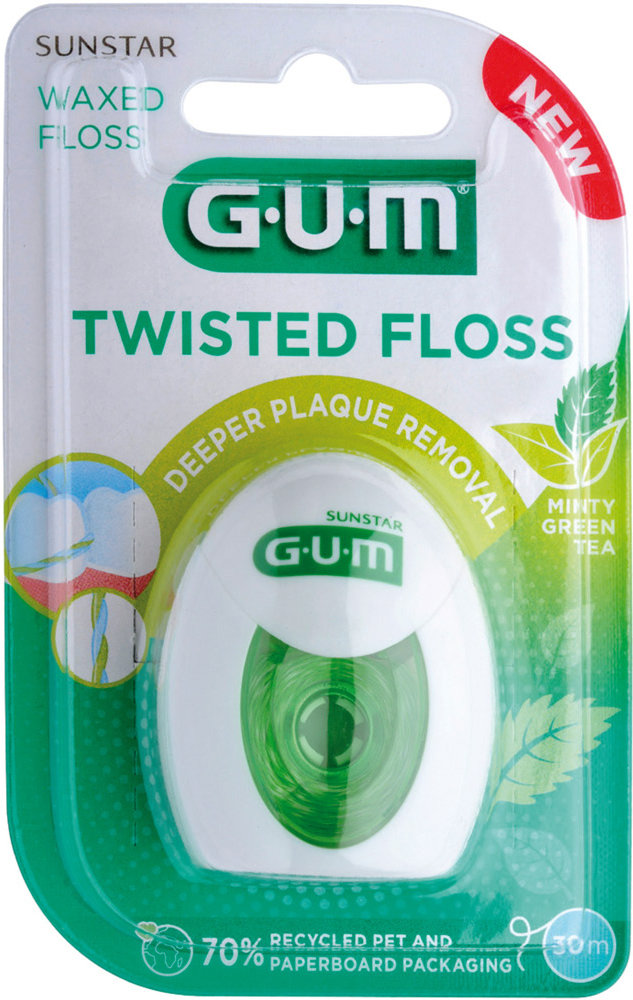 Зубная нить GUM Deepclean Twisted floss мятная вощеная 30 м