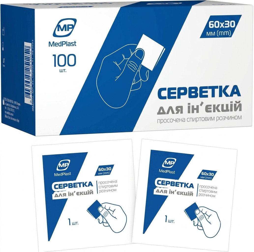 MedPlast салфетка пропитана 70% изопропиловым спиртовым раствором, 30x60мм