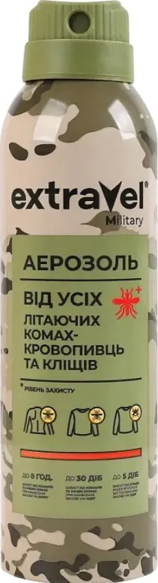 Аэрозоль Extravel Military от всех летающих кровососущих насекомых и клещей 170 мл