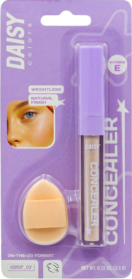 DAISY COLORS Консилер для обличчя зі спонжем Concealer with Sponge 01 (Blister) 2