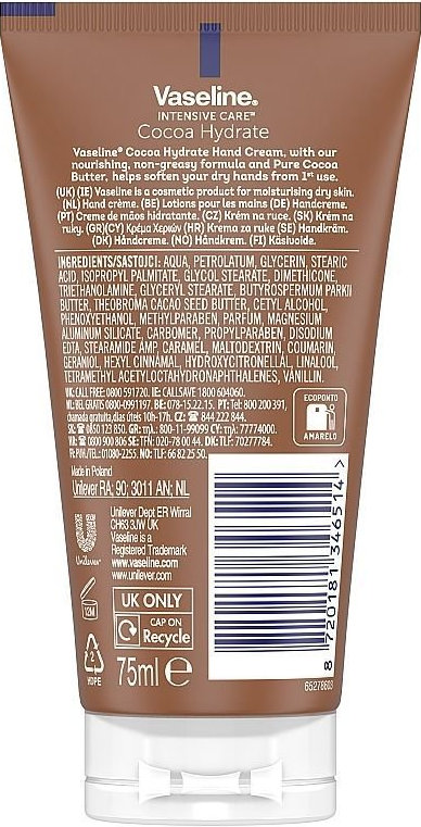 Крем для рук Vaseline Intensive Care з какао-маслом зволожуючий 75 мл