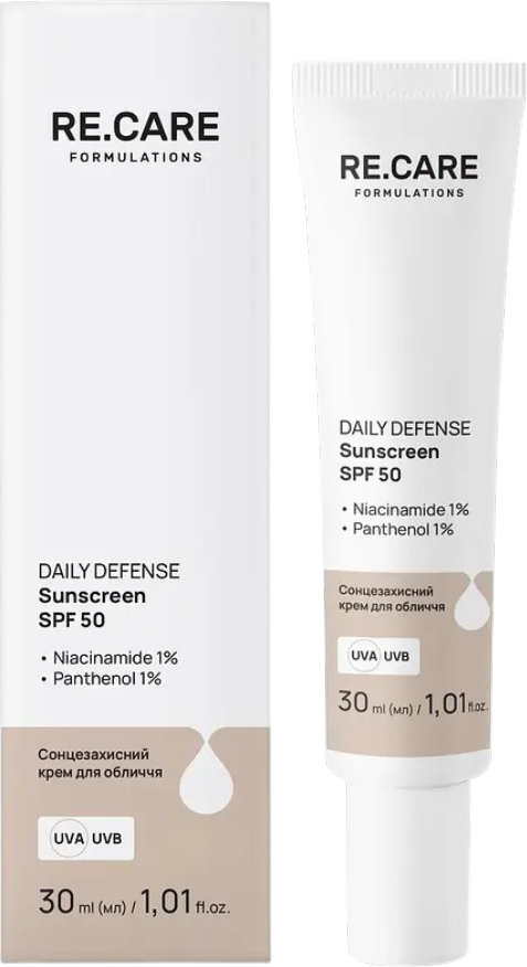 Крем для обличчя сонцезахисний RE.CARE Daily Defense Sunscreen SPF 50, 30 мл