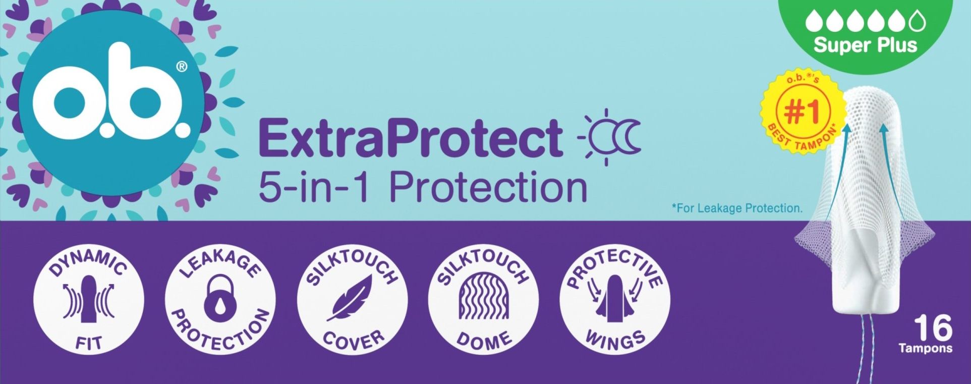 Тампони Ob ExtraProtect Super Plus 5-in-1 Protection жіночі гігієнічні 16 шт. 10