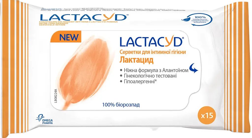 Lactacyd серветки для інтим,гігієни 15шт 1