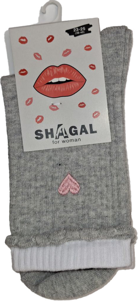 Носки женские Shagal с двойной резинкой и рюшем серые р.23-25
