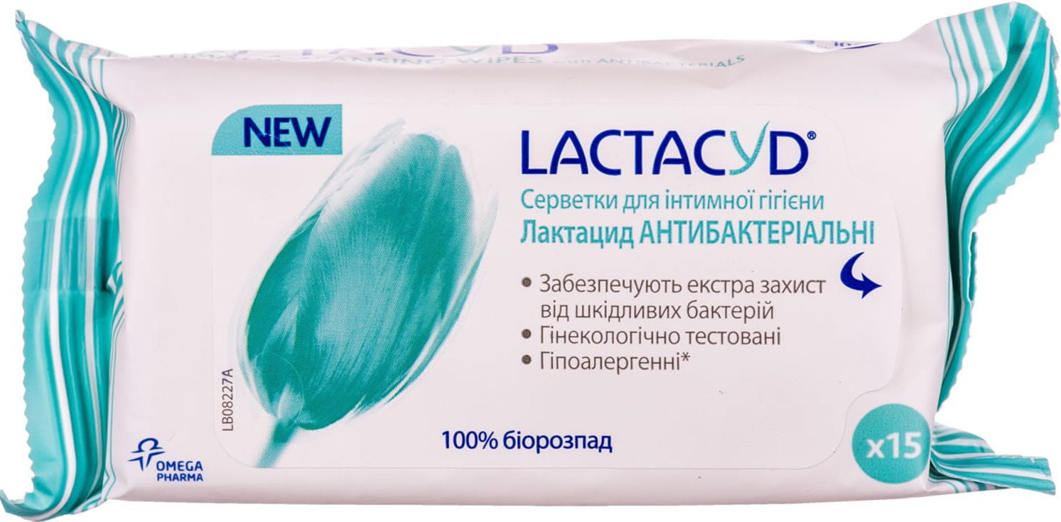 Серветки для інтимної гігієни LACTACYD антибактеріальні 15 шт.