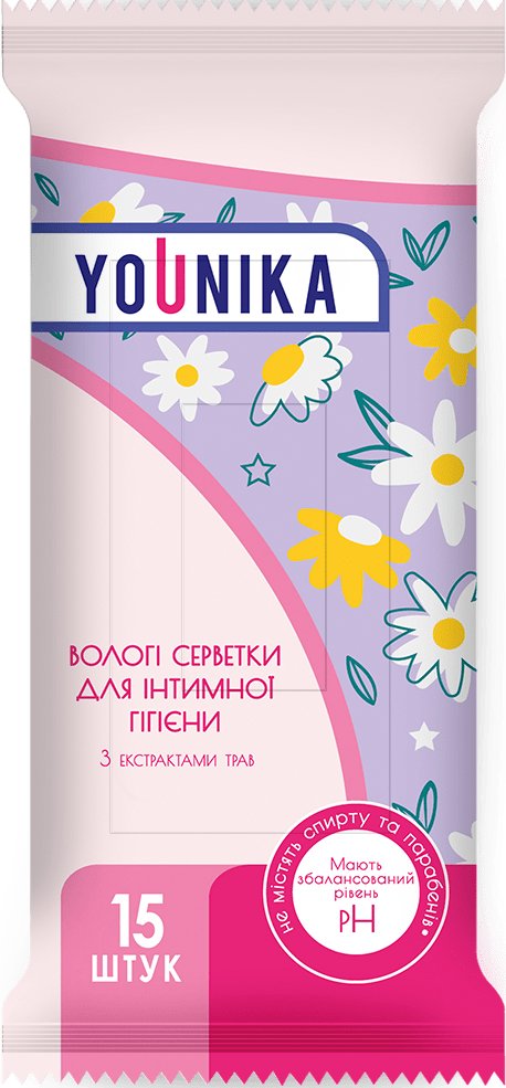 YOUNIKA серветки вологі для інтимної гігієни з екстрактами трав, 15 штук 2