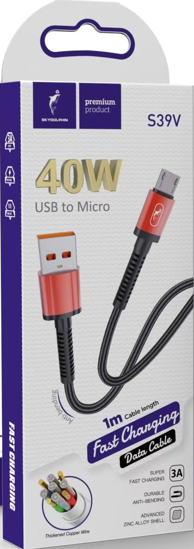 SkyDolphin Дата кабель S39V Nylon Braided Micro USB 3A/40W/1m червоний 2
