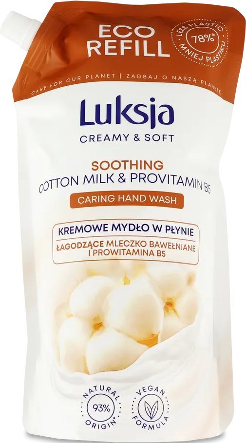 Крем-мило Luksja Creamy Cotton Milk & Vitamins Caring Hand рідке з молочком бавовни та вітамінами 400 мл 1