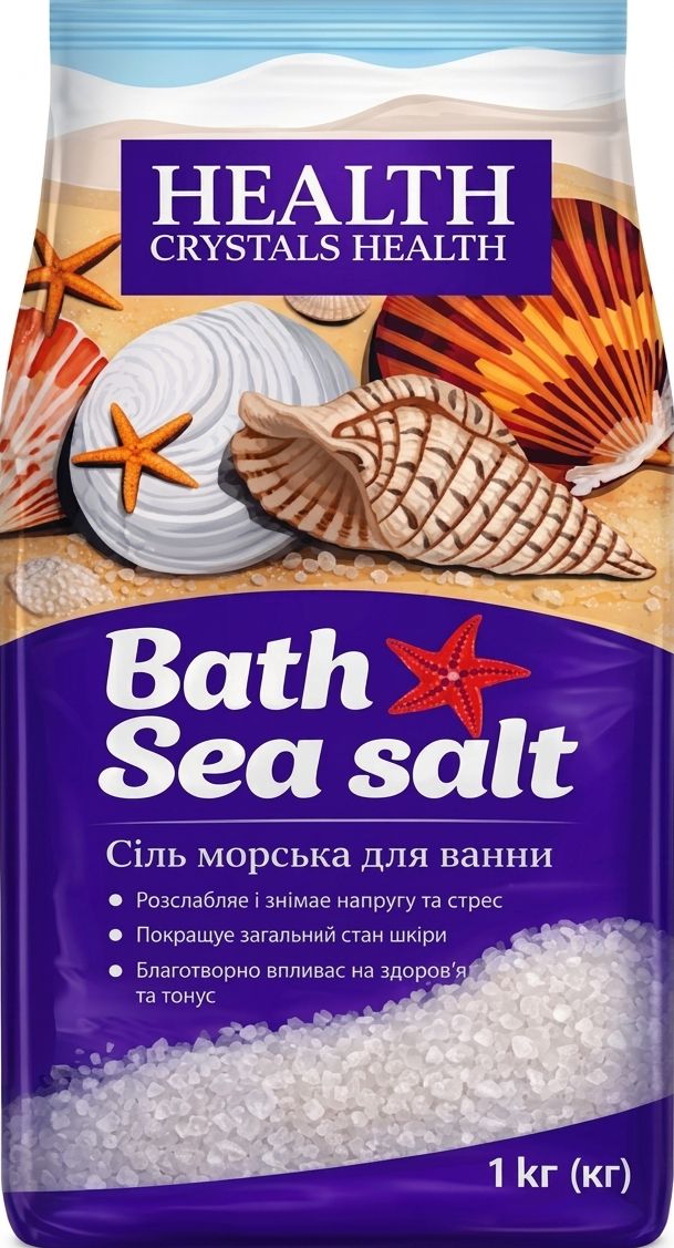 Crystals Health сіль для ванн морська натуральна, 1000г 1