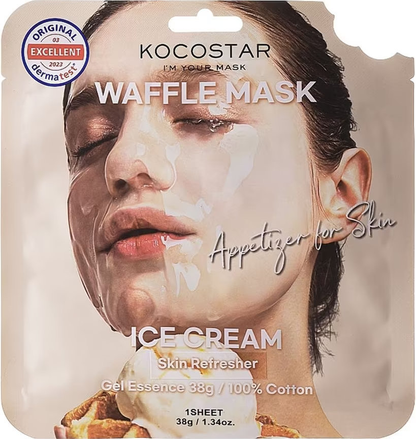 Маска тканинна для обличчя Kocostar  Ice Cream Waffle Mask Морозиво пом’якшувальна 38 г фото 1
