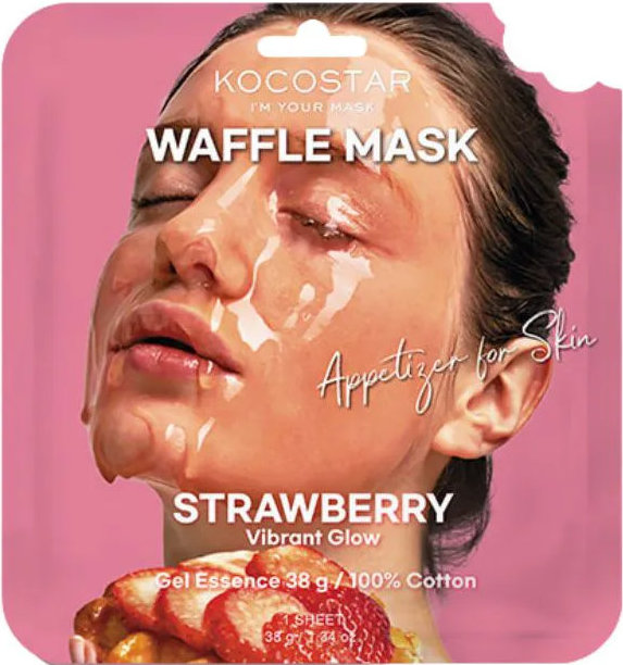 Маска тканинна для обличчя Kocostar Strawberry Waffle Mask Полуничний фреш тонізувальна 38 г