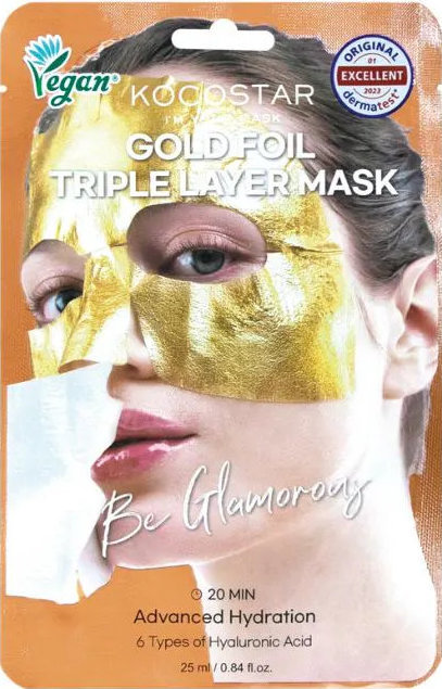 Маска тканинна для обличчя Kocostar Gold Foil Triple Layer тришарова із золотою фольгою 25 мл фото 4