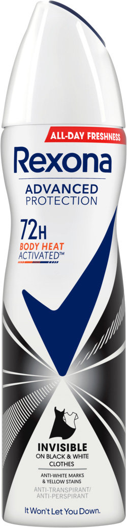 Антиперспірант-спрей REXONA невидимий на чорному та білому 72 години, 150 мл 2