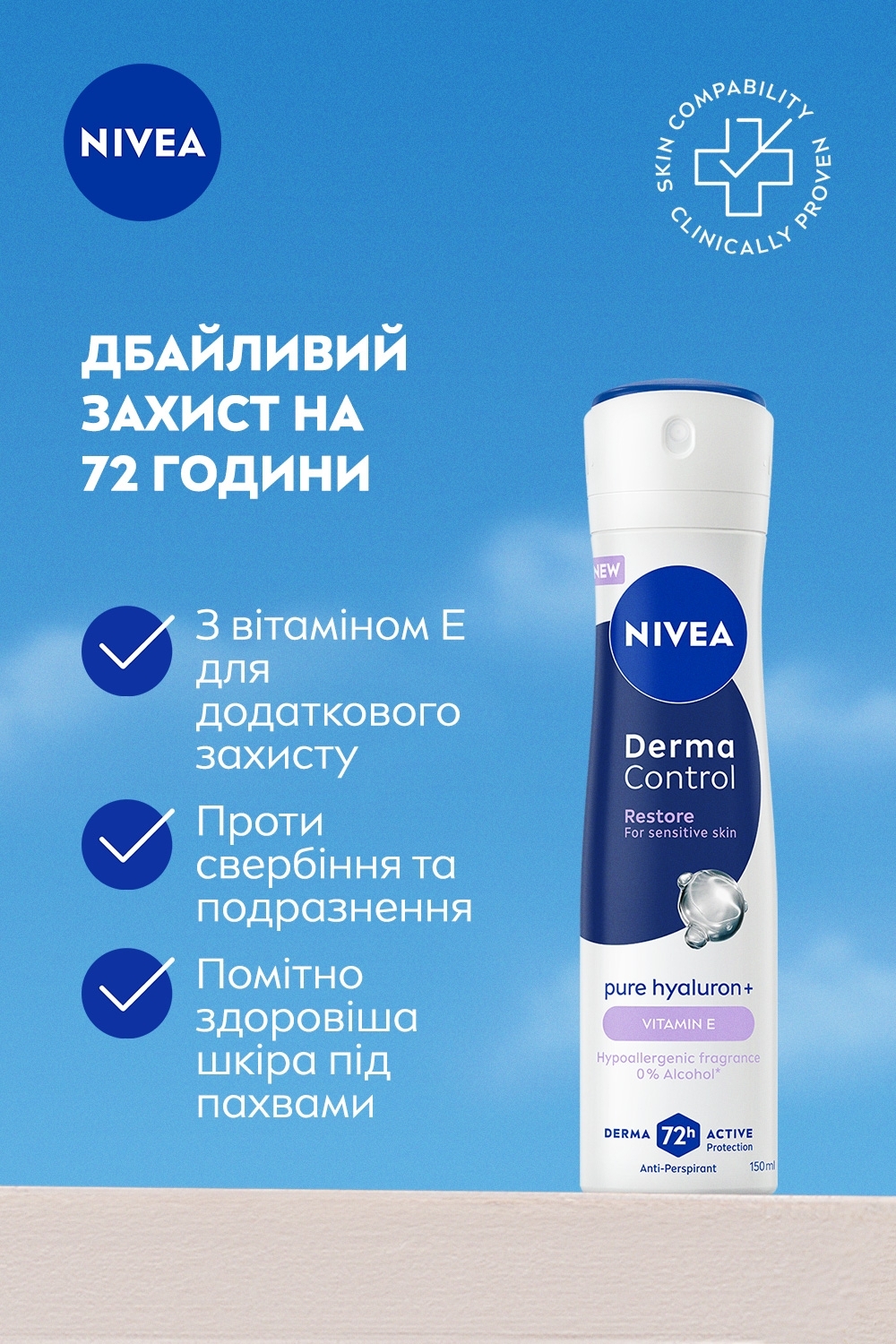 Антиперспирант NIVEA Дерма контроль. Восстановление для чувствительной кожи спрей 150 мл фото 1